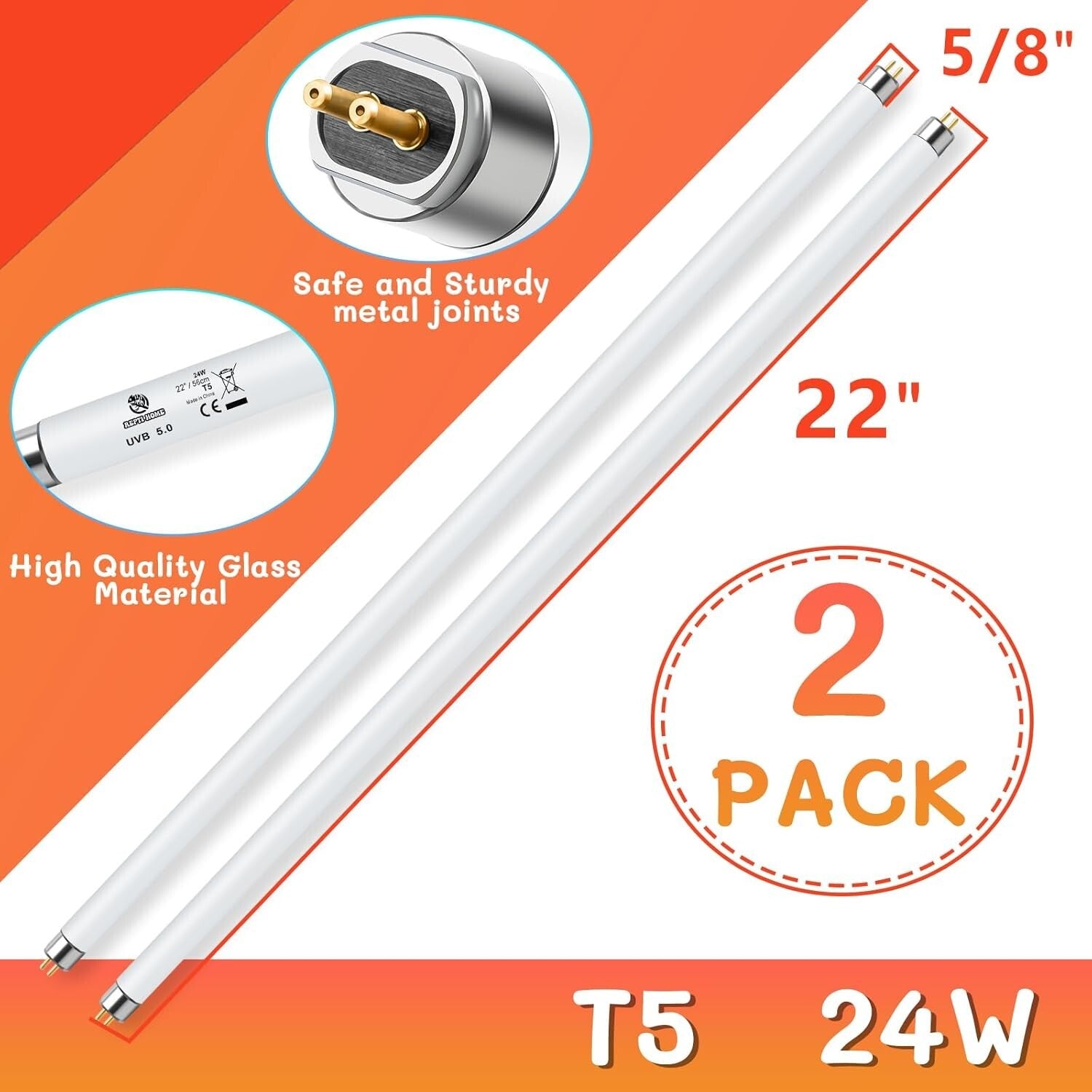 Energy-Efficient Reptile UVB Light Tubes - Full Spectrum Sunlight (2 Pack)