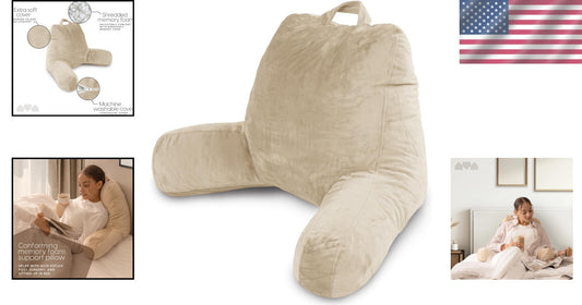 Customizable Reading Pillow with Arms - Soft Memory Foam Backrest for Comfort
