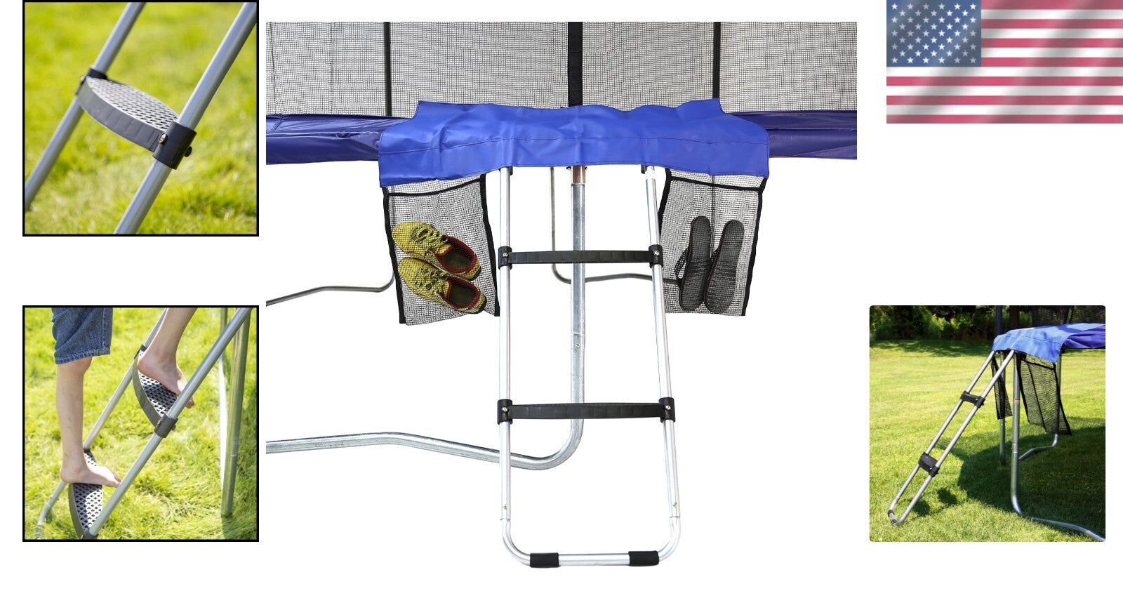 Extra Wide Textured Step Ladder Accessory for Safe Trampoline Access - Blue