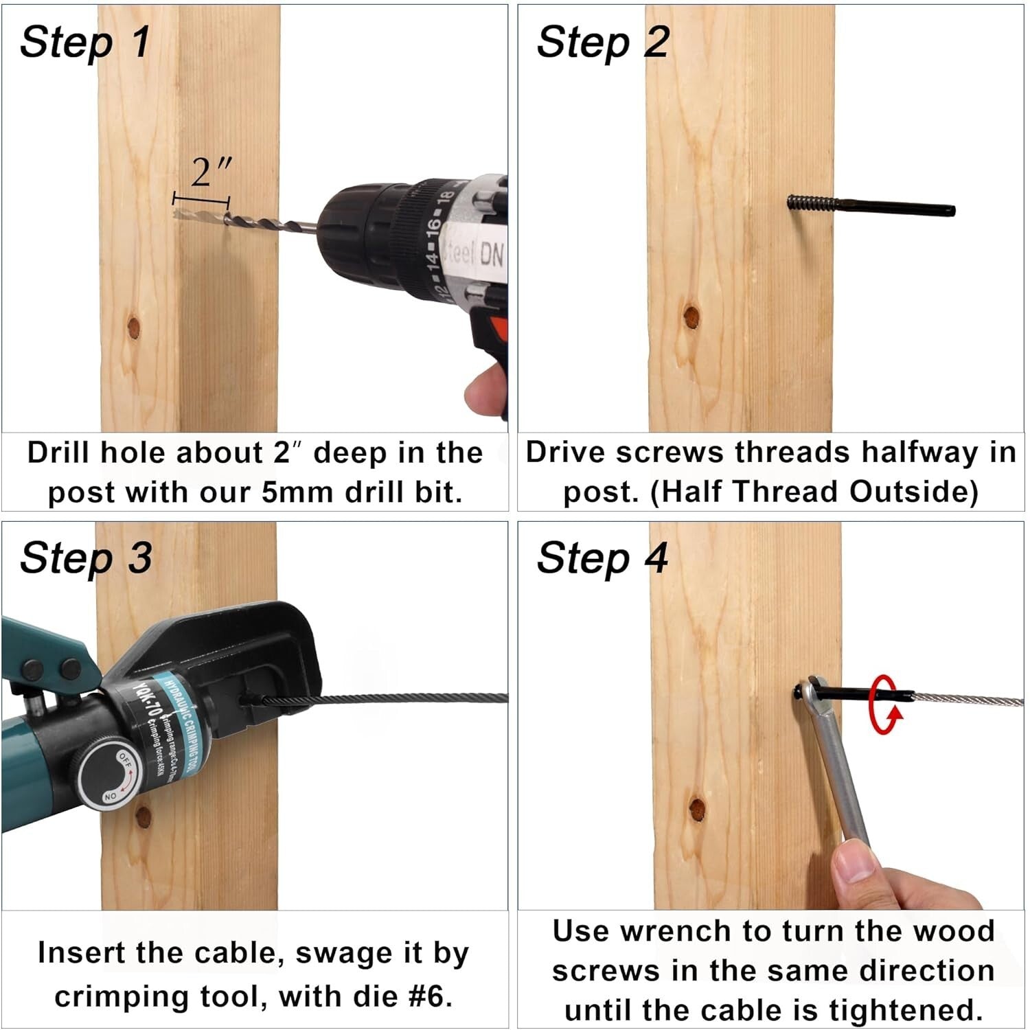 100 Pack T316 Stainless Steel Black Swage Lag Screws for Stylish Cable Railings