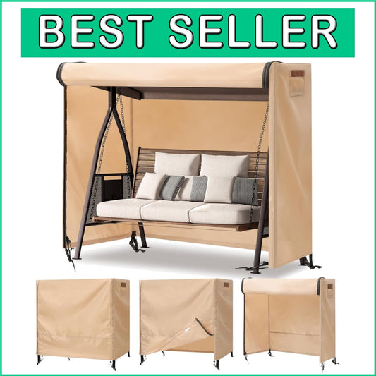 Elegant Beige Waterproof 3-Seat Swing Cover with UV Protection & Storage Bag