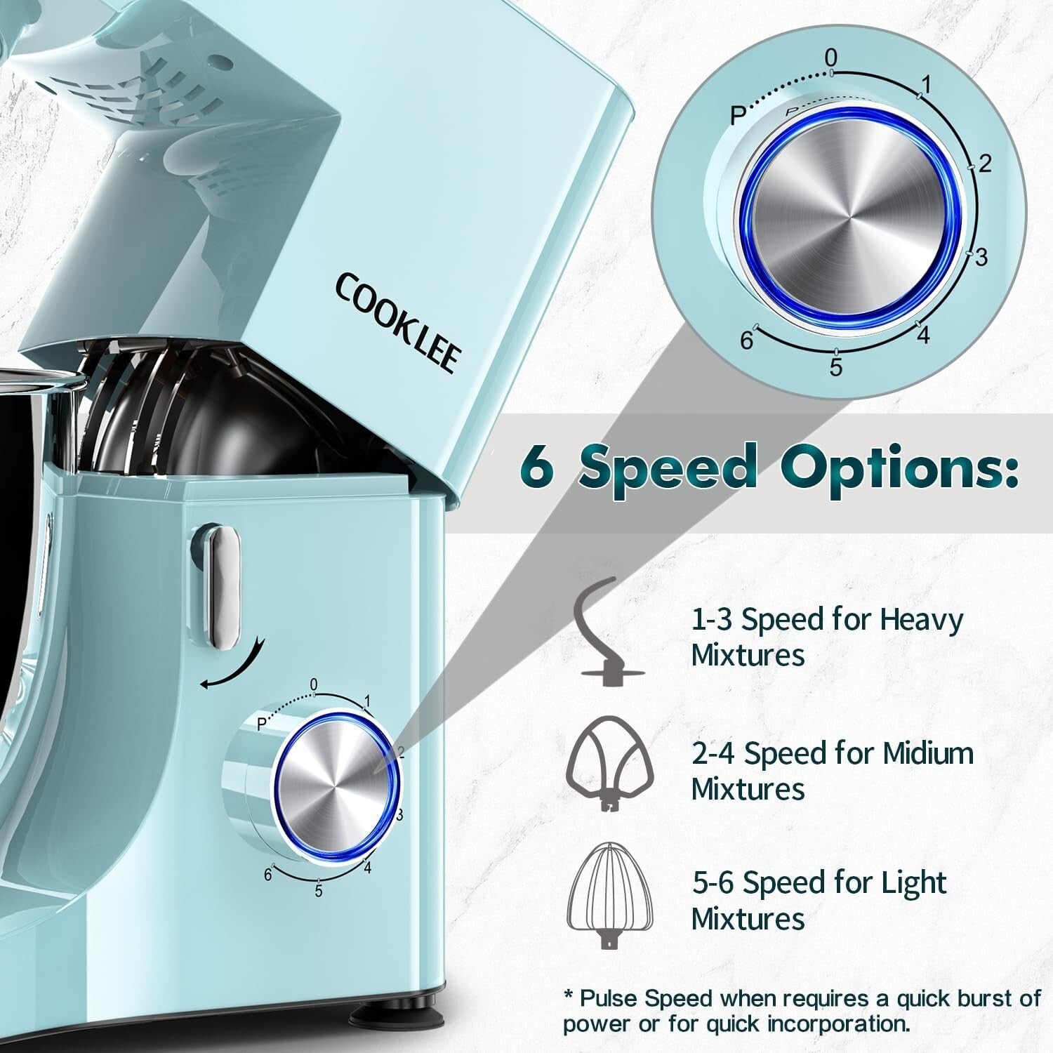 660W Electric Stand Mixer – 9.5 Qt Capacity, Blue Kitchen Mixer with Attachments