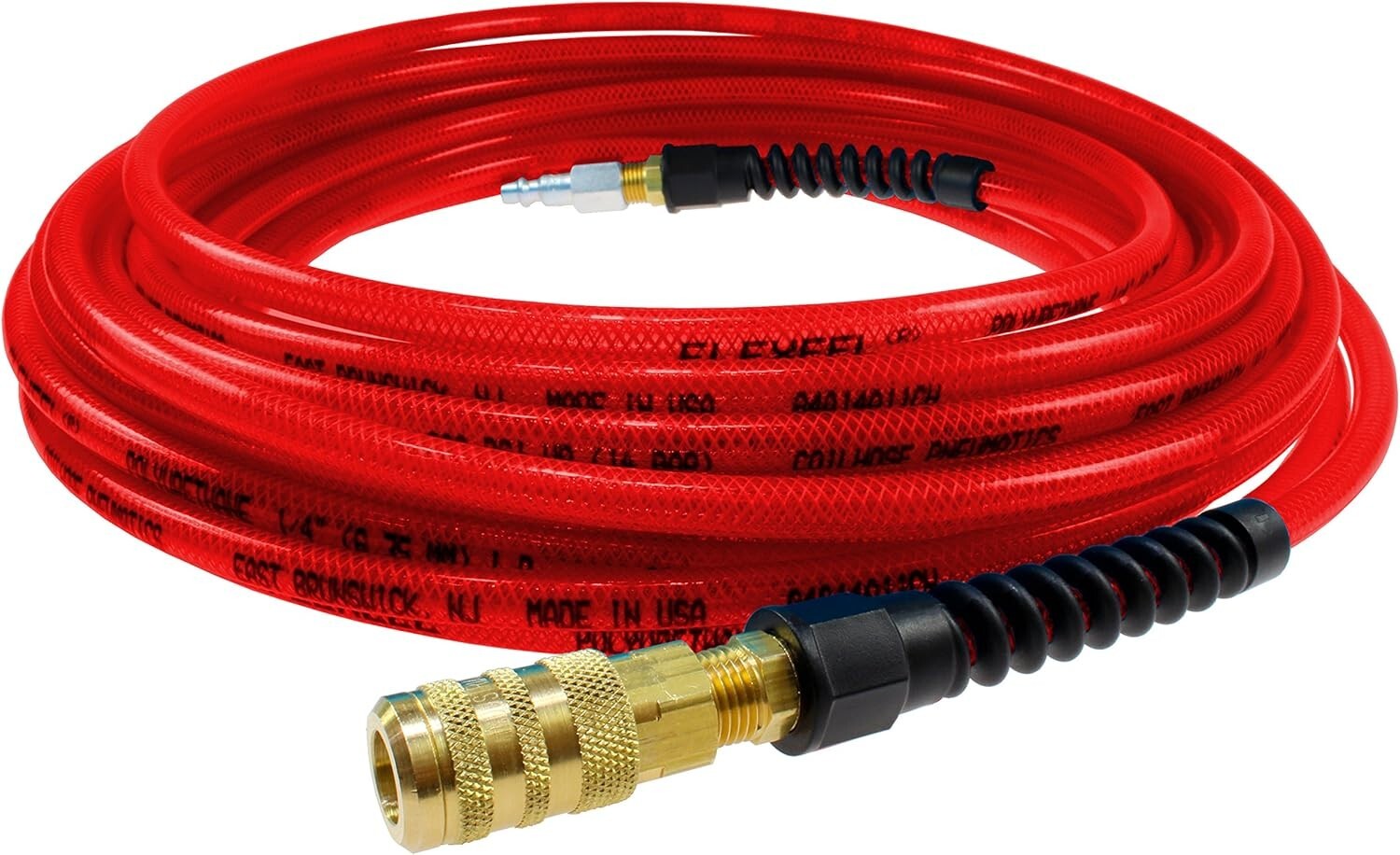 Reinforced Polyurethane 1/4" Air Hose - 100' with Industrial Coupler & Connector