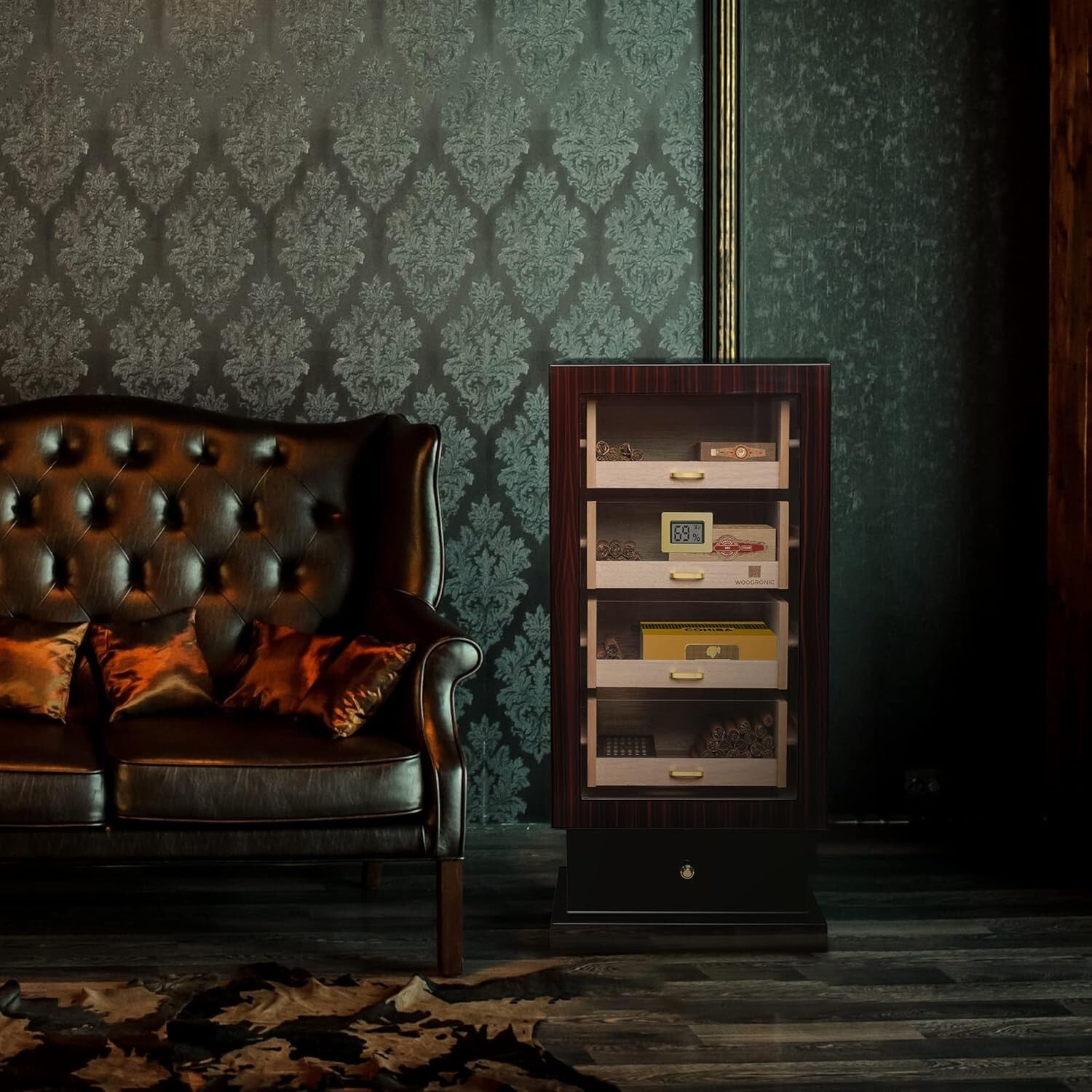 Premium 250-Cigar Capacity Humidor with Crystal Humidifiers & Digital Hygrometer