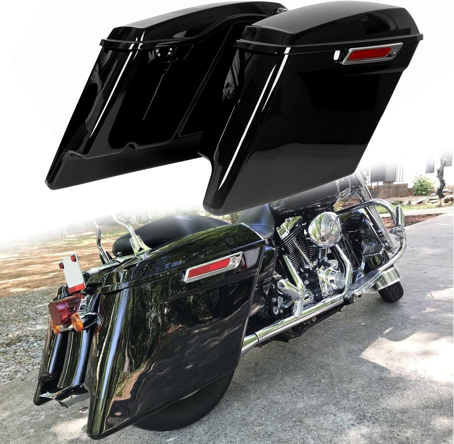 Classic 5'' Stretched Saddle Bags with Marker Lights for Harley Davidson Models