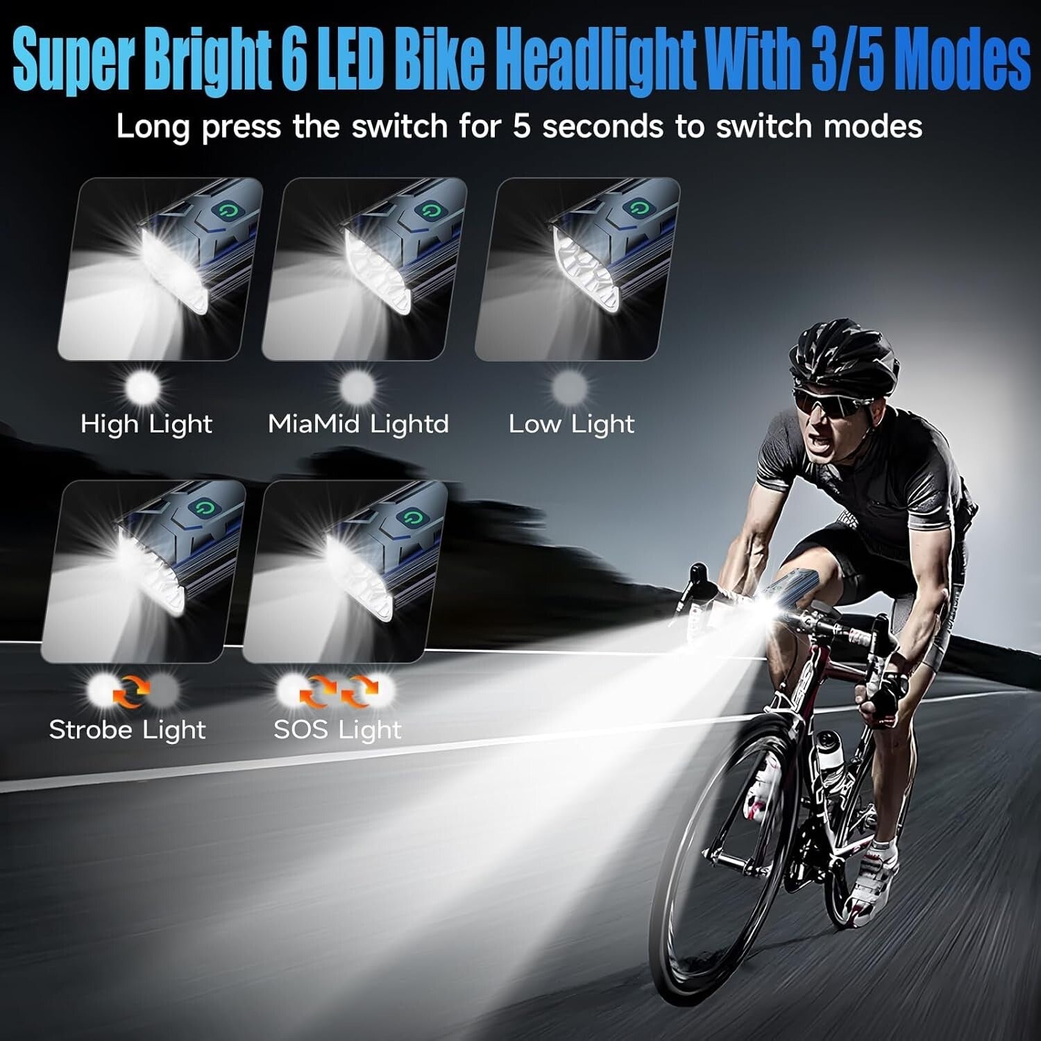 10-Mode LED Bike Headlight & Taillight Set - 48+ Hours Runtime & Safety Features