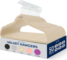 Load image into Gallery viewer, 50 Pack Ivory Velvet Hangers - Non-Slip with 360° Swivel Hook - Space-Saving ...