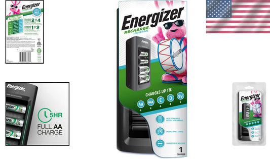 Efficient Multi-Size Battery Charging Station - Compatible with 2 AA, AAA & 9V