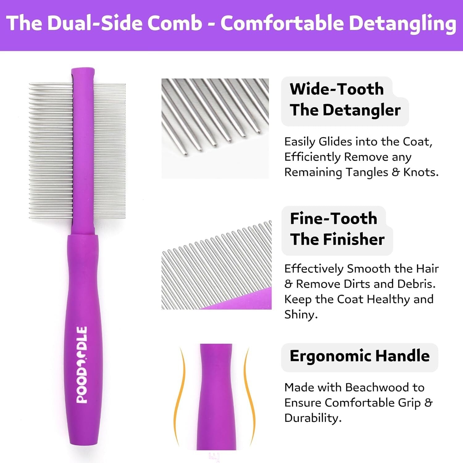 Pet Grooming Tools Set - Gentle Dematting Rake & Dual-Sided Comb for Cats & Dogs