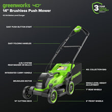 Load image into Gallery viewer, Powerful 40V 14'' Push Mower - Includes 4.0Ah Battery &amp; Charger, 3 Year Warranty