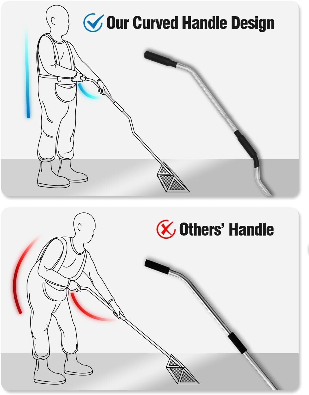 Ergonomic Sand Flea Rake with Sharp Teeth and Wide Basket - 16 & 52 Inch Design