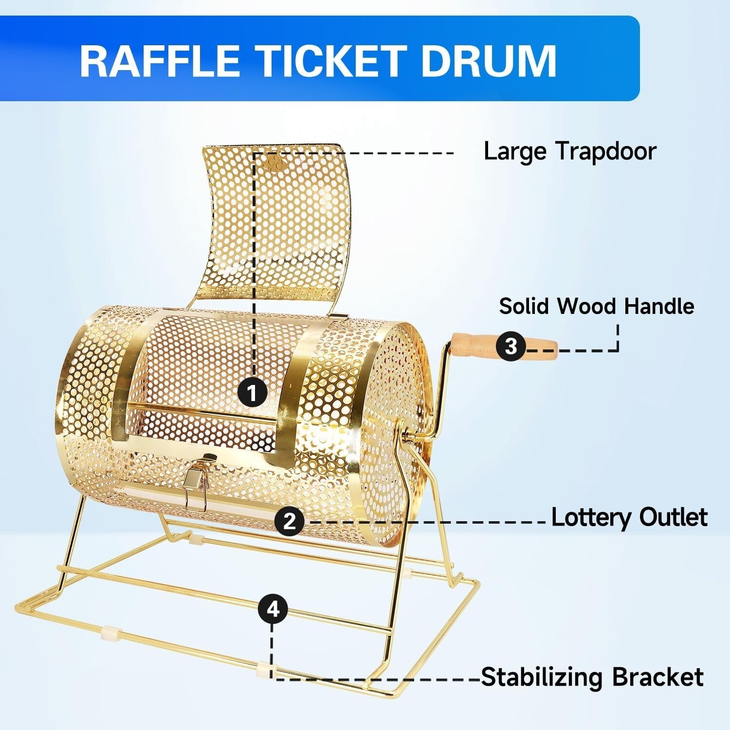 Elegant Brass Raffle Drum - Professional Ticket Spinner Holds 2,000 Tickets