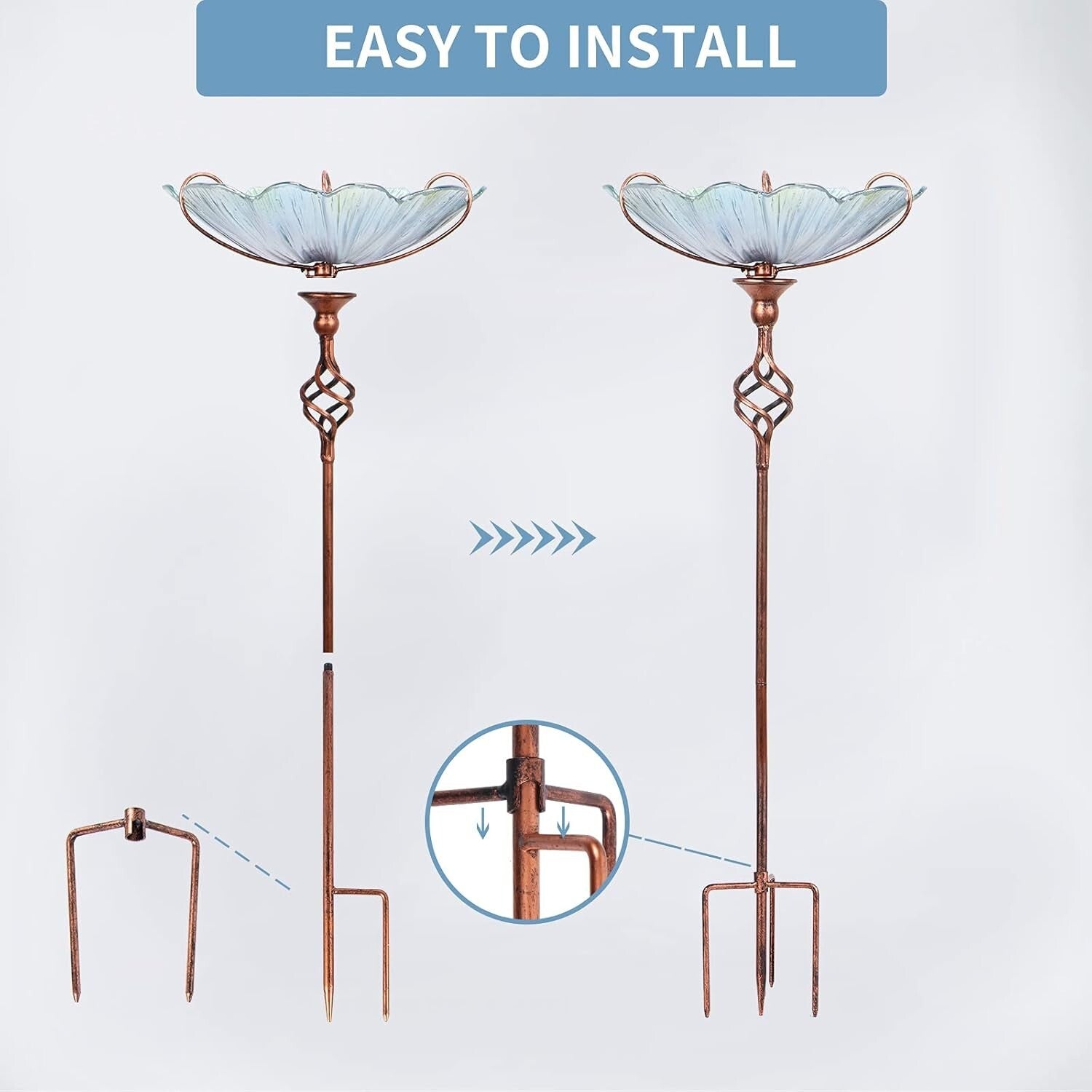 Attractive 31-Inch Birdbath with Stainless Metal Stake - Perfect for Gardens