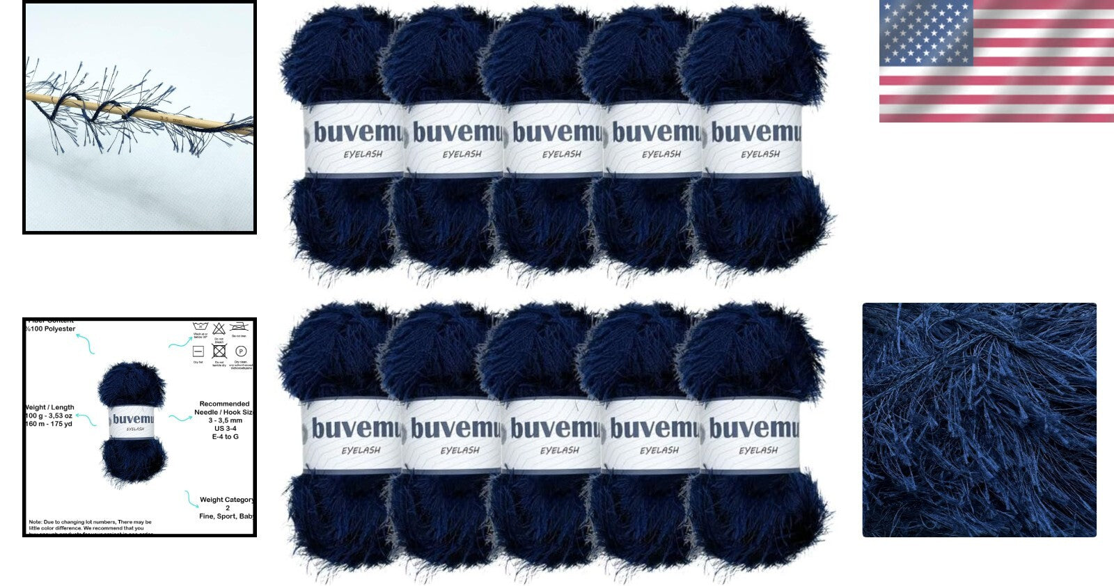 10 Pack Night Blue Eyelash Yarn - Soft Polyester for Unique Accessories