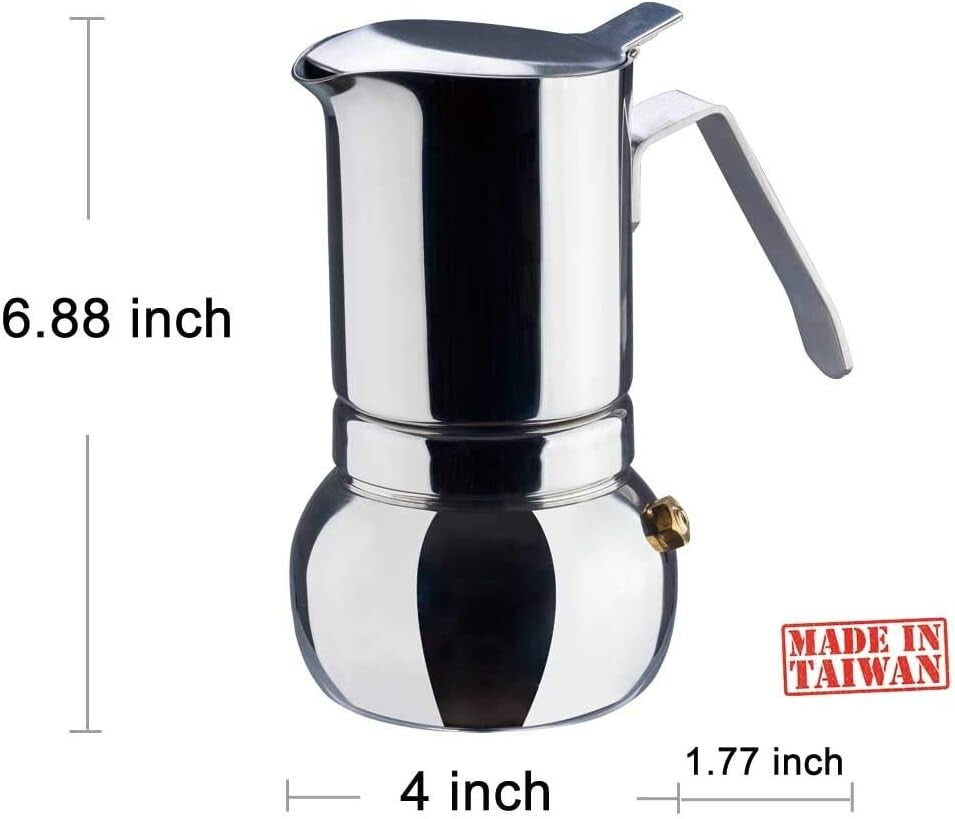 304 Stainless Steel Moka Pot - Manual Espresso Maker, 6 Cup Capacity, Easy Clean