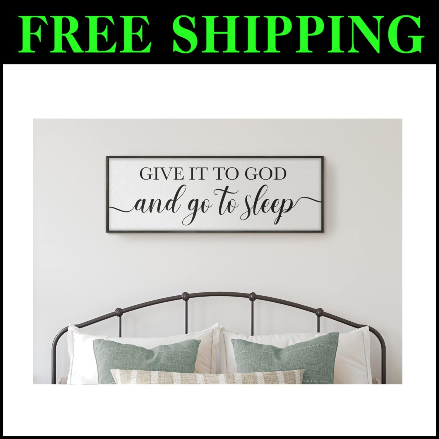 Elegant 41"x14" Framed Sign - 'Give It To God and Go To Sleep' Bedroom Decor