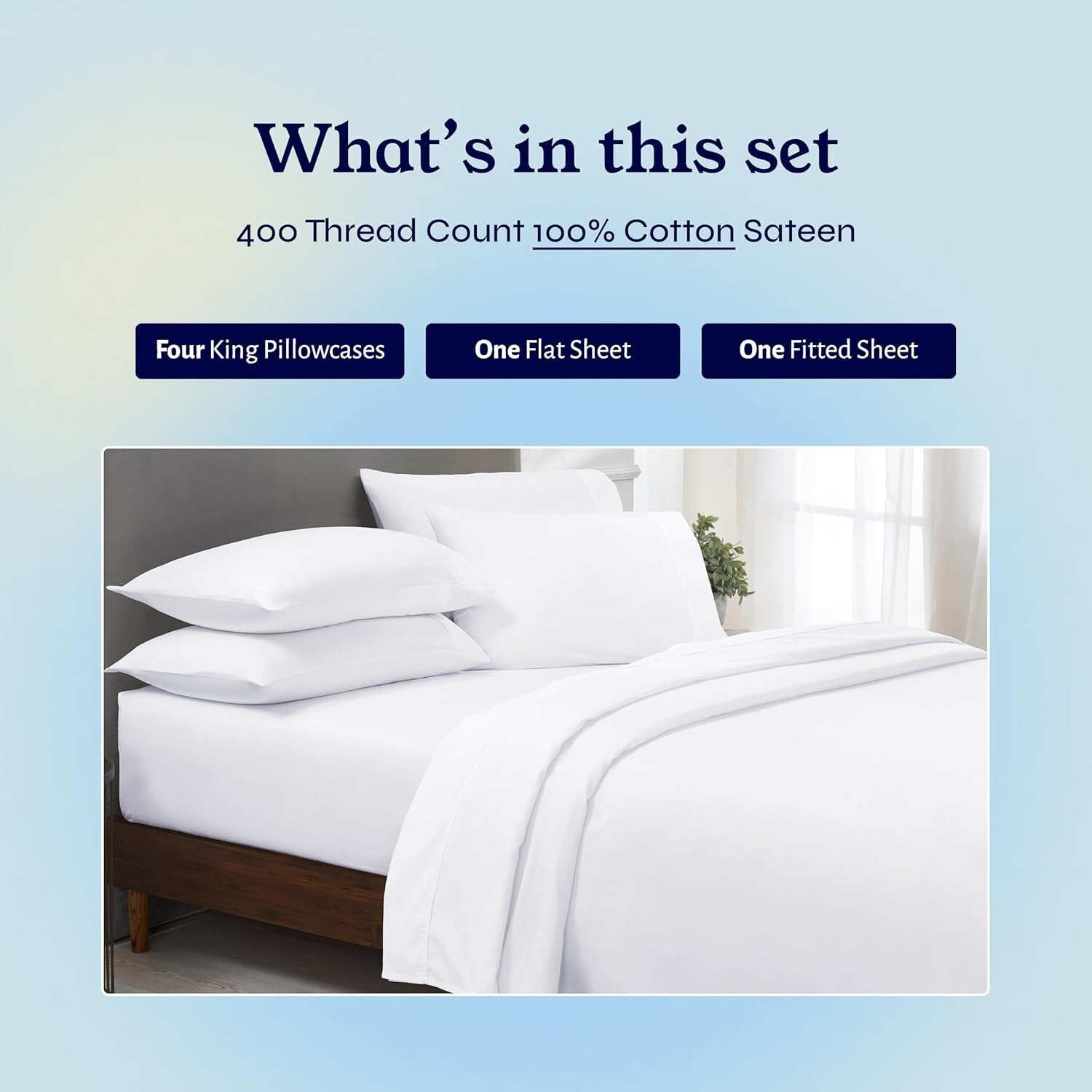 Luxurious 6-Pc King Size Sheet Set - 400 Thread Count 100% Cotton Sateen White