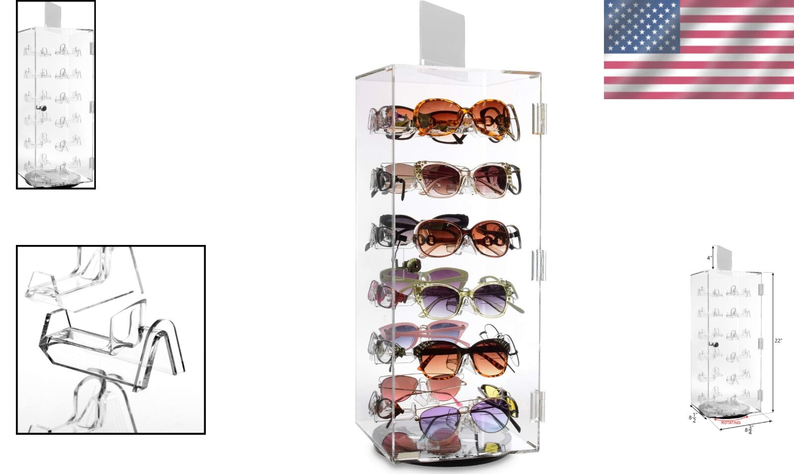 Elegant 24-Pair Acrylic Sunglass Organizer with Mirror - Stylish Eyewear Stand