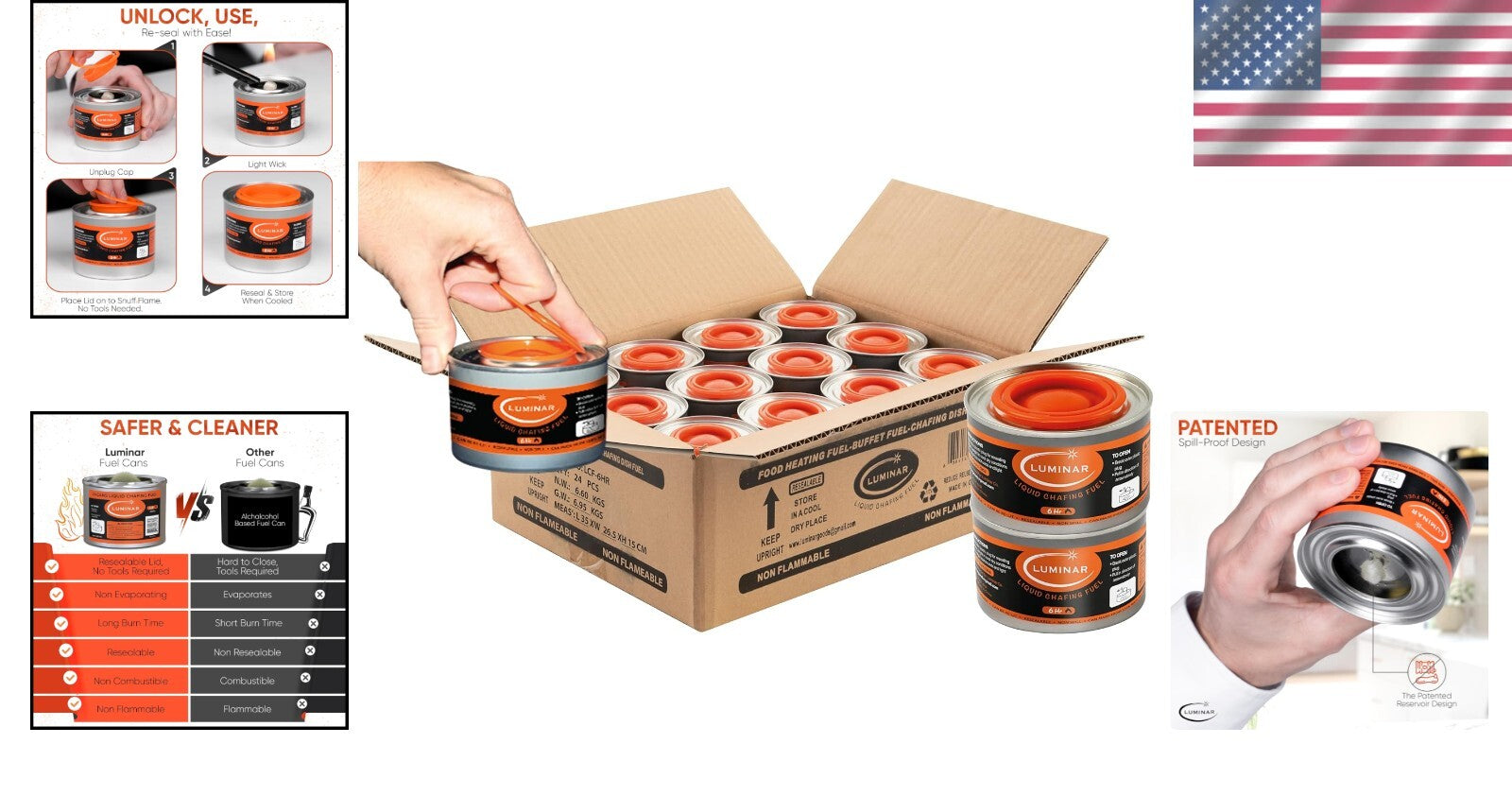 Long-Lasting 6 Hour Resealable Chafing Fuel Cans - Spill-Free Event Solution