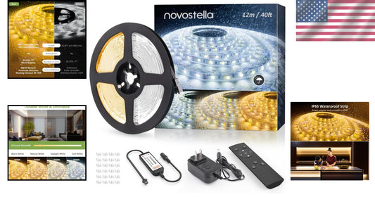 40ft Waterproof Dimmable Tunable White LED Strip Lights with RF Remote Control