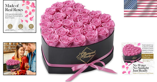 Luxurious 27 Pink Roses Forever Gift in Heart-Shaped Box - Stunning Home Decor