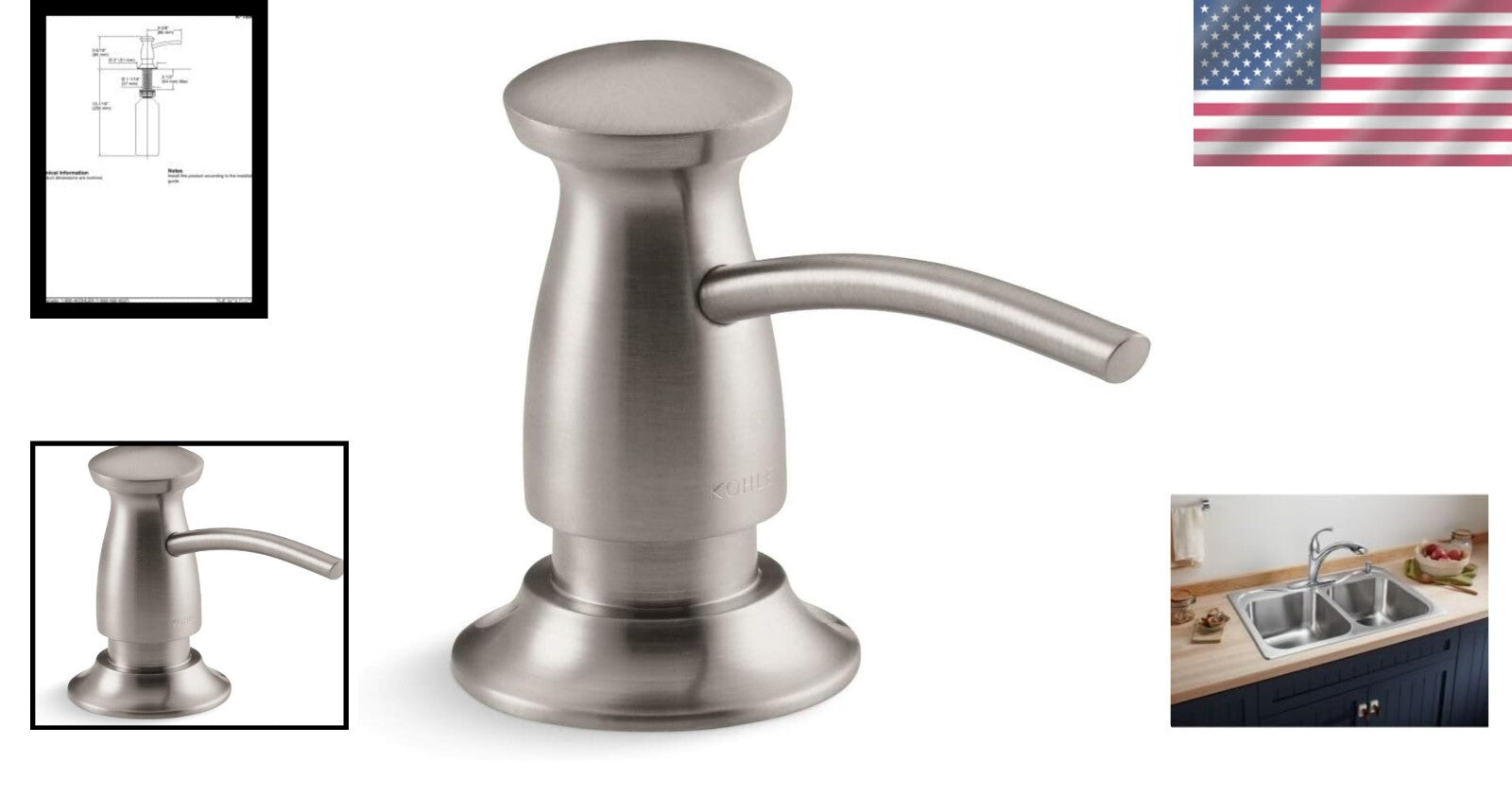 Cylindrical Stainless Steel Soap Dispenser - Easy Installation for 2" Surfaces