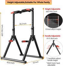Load image into Gallery viewer, Multifunction Adjustable Pull Up Bar and Dip Station for Home &amp; Outdoor Training