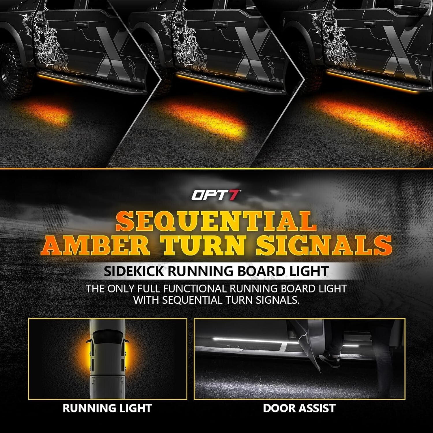 60-Inch LED Running Board Lights with Sequential Turn Signals for Trucks & SUVs