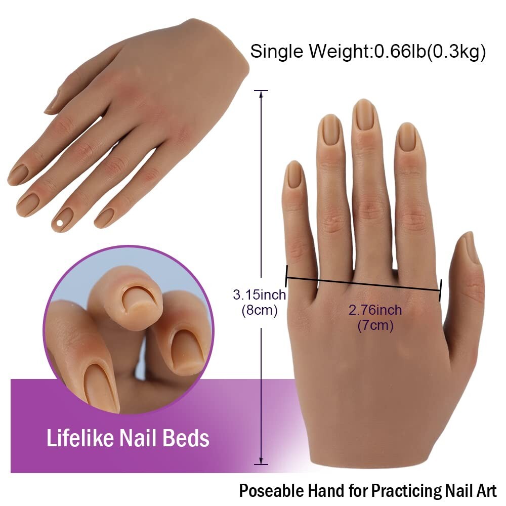 Light Brown Silicone Mannequin Hand - Life-Size Nail Art Display & Practice