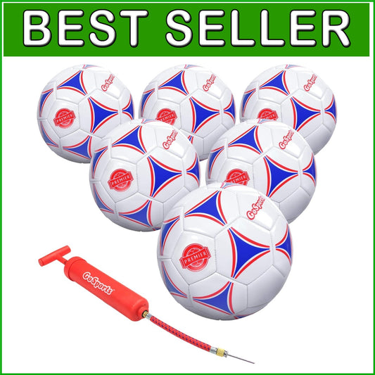 Durable Machine Stitched Soccer Balls - 6 Pack with Inflation Pump Included