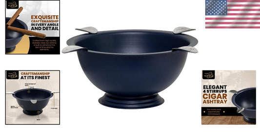 Sleek 8-Inch Matte Blue Ashtray with 4 Stirrups – Perfect for Indoor/Outdoor Use