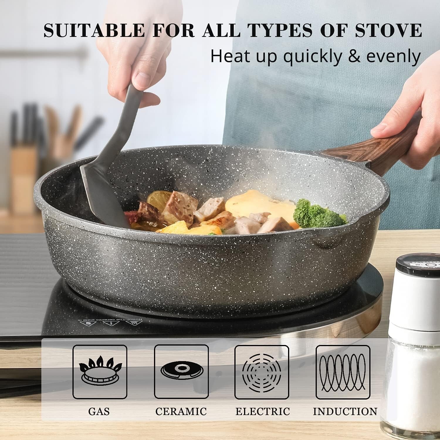 Healthy Induction-Ready Skillet with Stay-Cool Handle & Glass Lid – 4.3 Qt