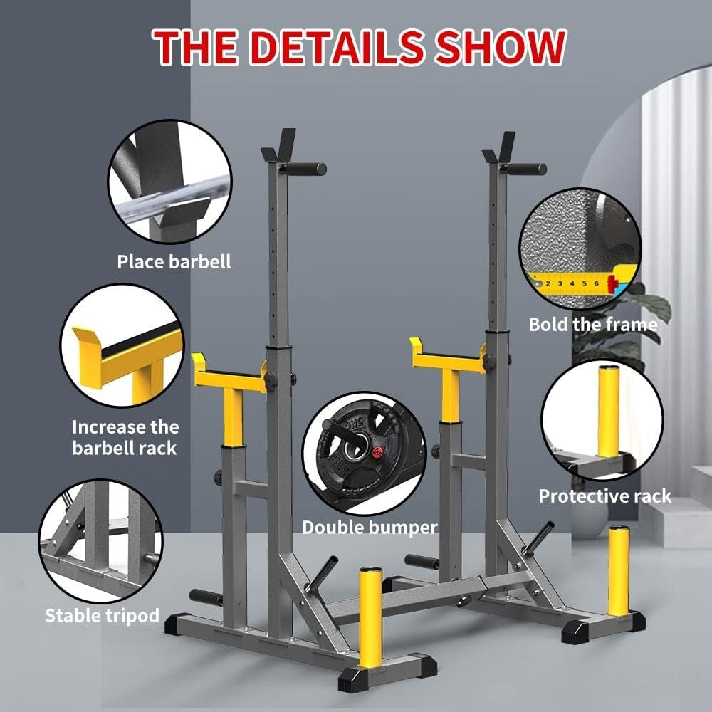 Heavy-Duty Adjustable Squat Rack: Portable Multi-Function Barbell Weight Lifter