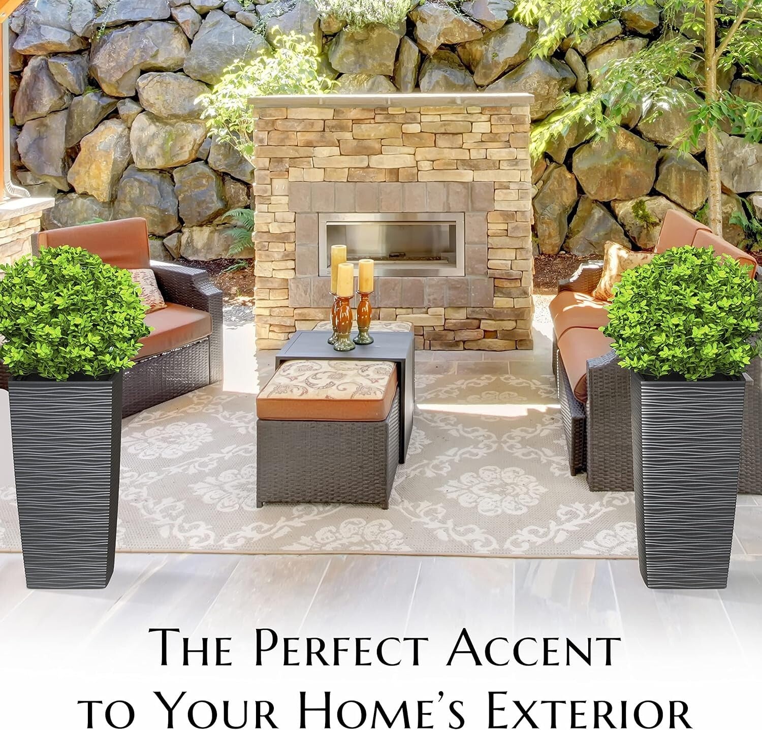 2-Piece Set 24” Square Planters in Dark Gray - Weather Resistant and Lightweight