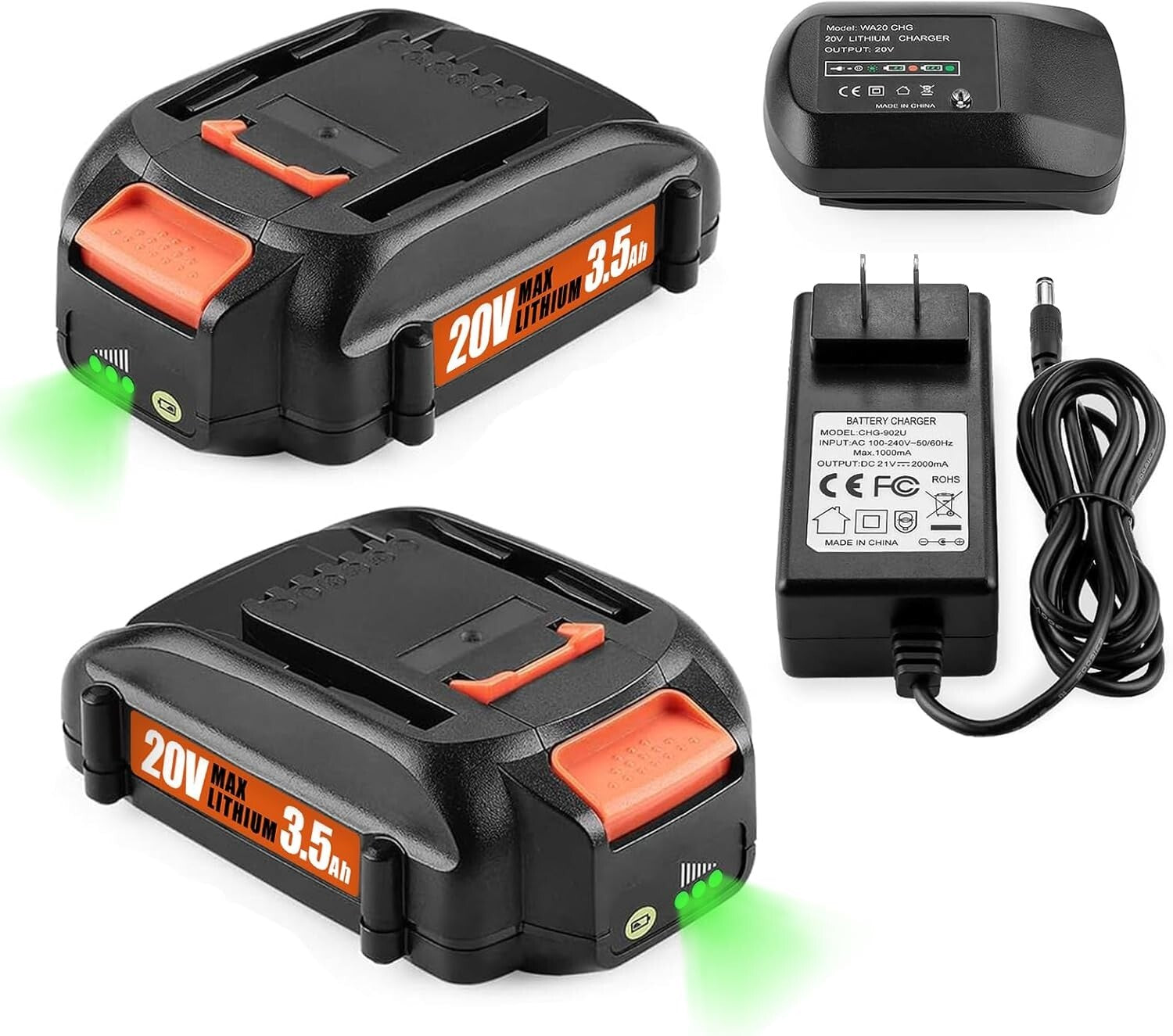 Worx 20V Battery & Charger Combo - 2-Pack with 3.5Ah Capacity for Ultimate Power