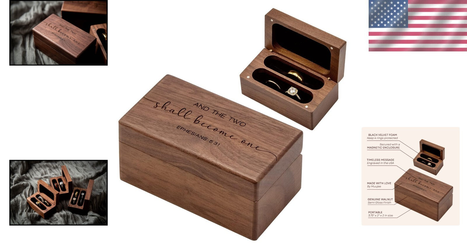 Engraved Walnut Ring Box - A Rustic Storage for Wedding and Engagement Rings