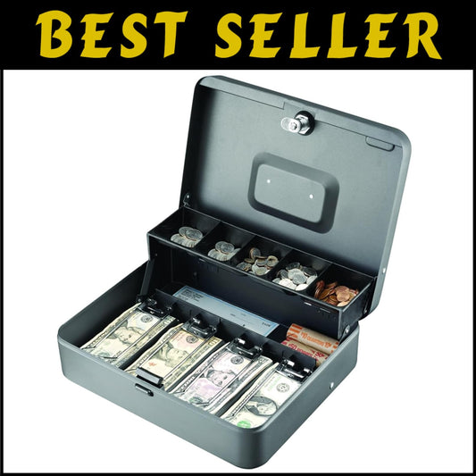 Secure Alloy Steel Cash Box with Tiered Tray and Recessed Handle | 11.81" W