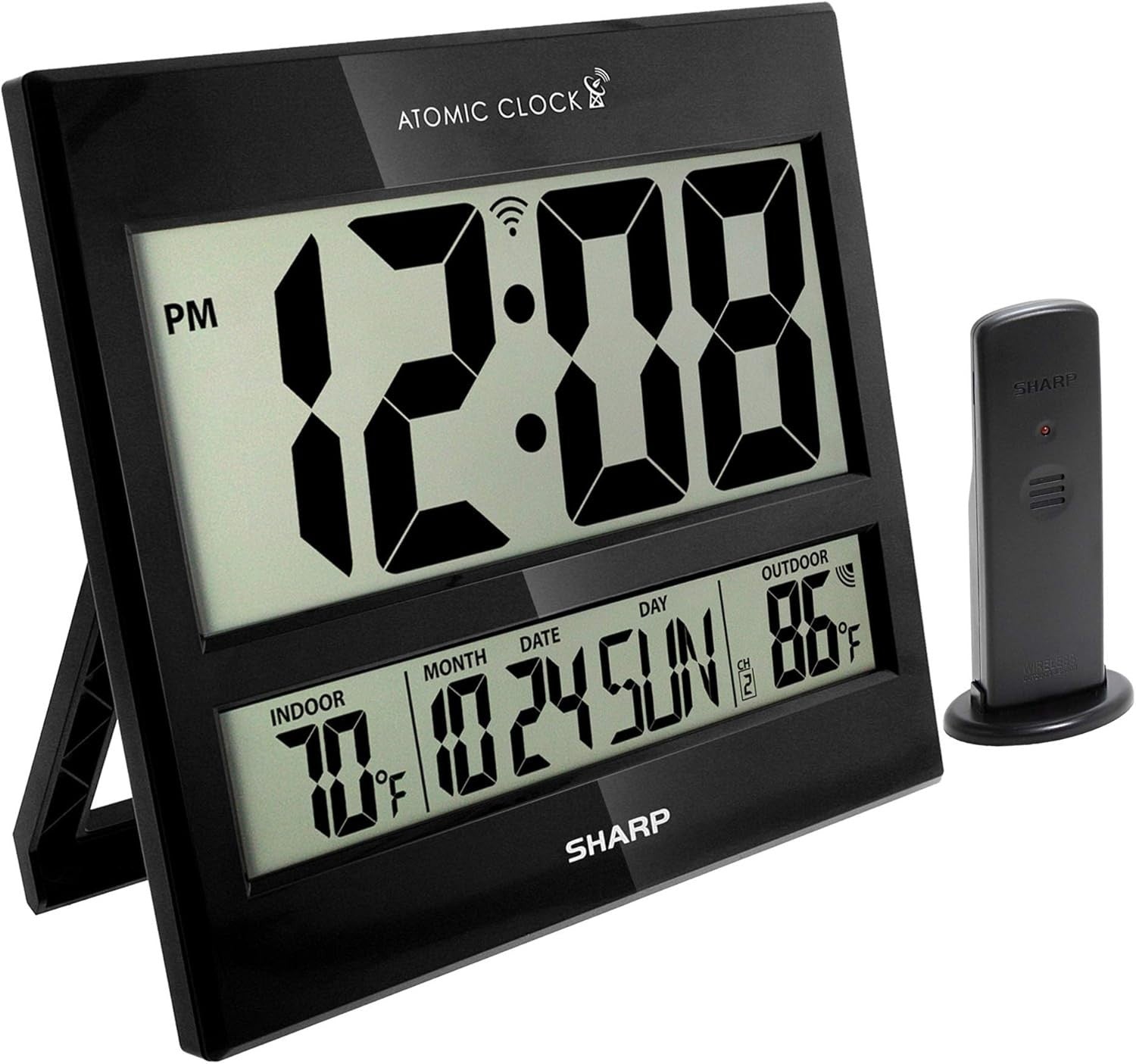 Battery Operated Atomic Clock - 3" LCD Display & Wireless Temperature Sensor