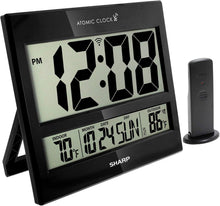 Load image into Gallery viewer, Battery Operated Atomic Clock - 3" LCD Display &amp; Wireless Temperature Sensor