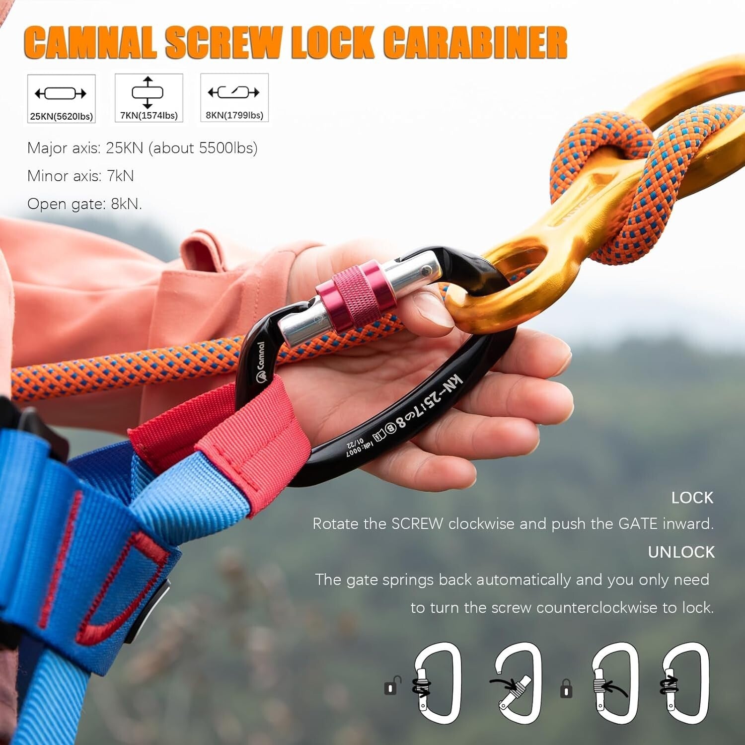 5-Pack Premium Locking Carabiners - 25KN UIAA Approved for Climbing Adventures