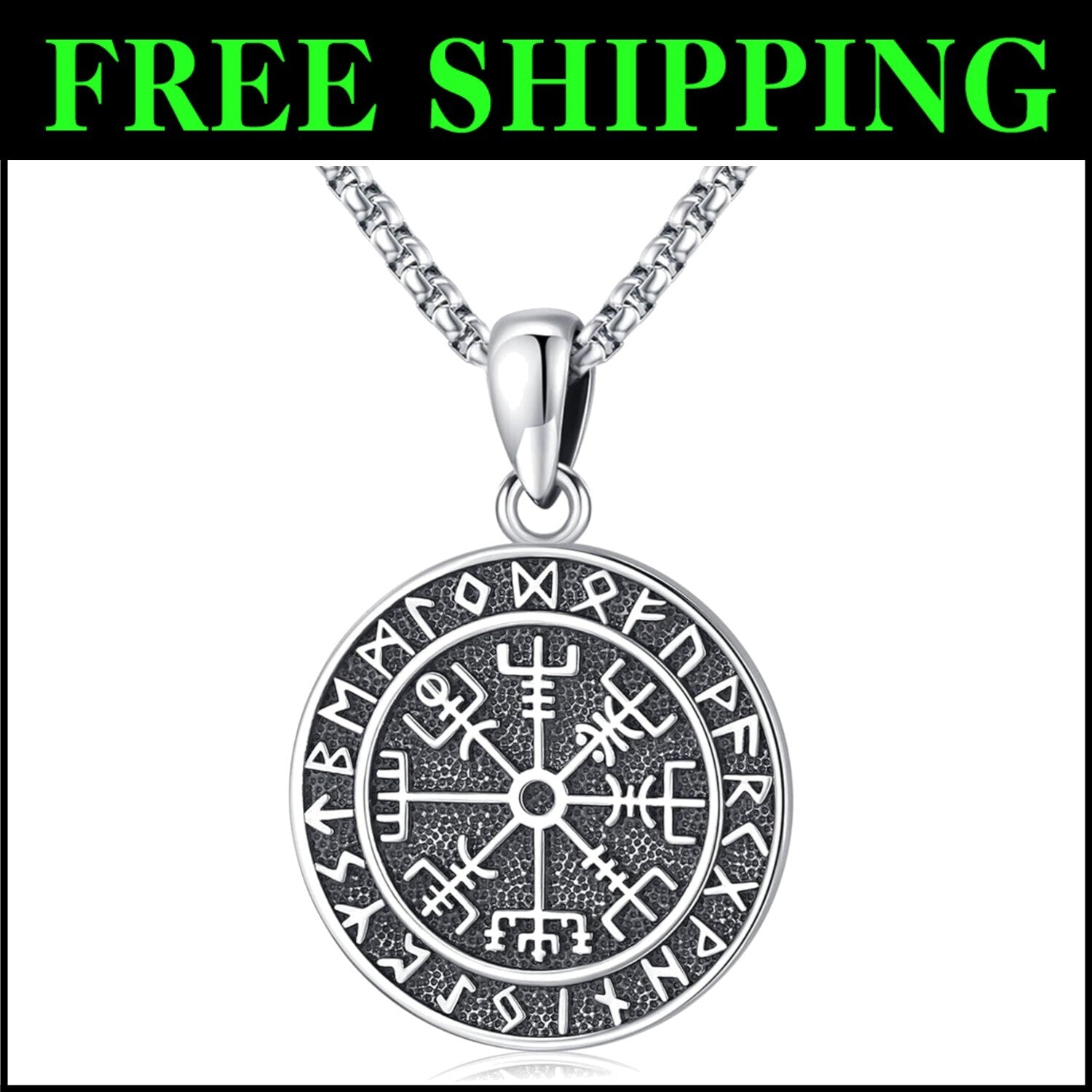 Vegvisir Viking Compass Amulet Necklace in Sterling Silver - Nordic Gift for All