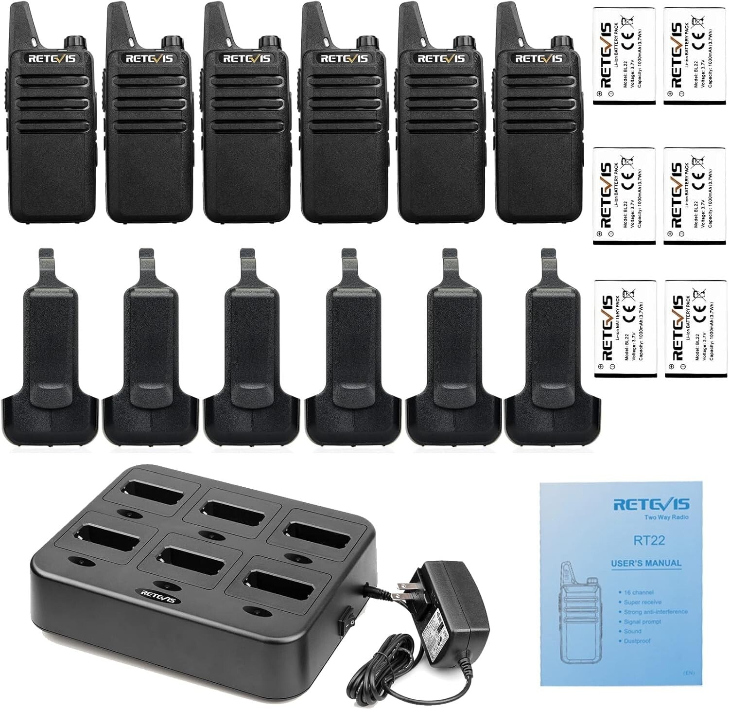 Efficient Walkie Talkies - 6 Pack Rechargeable Two-Way Radios with Multi Charger