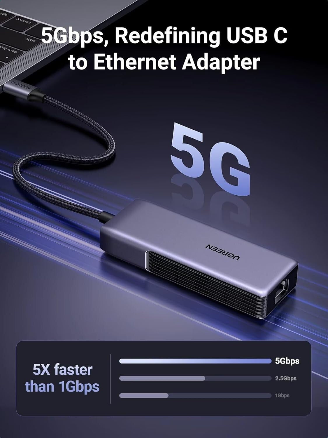 Aluminum USB C to Ethernet Adapter with Thermal Design - Reliable 5Gb Connection