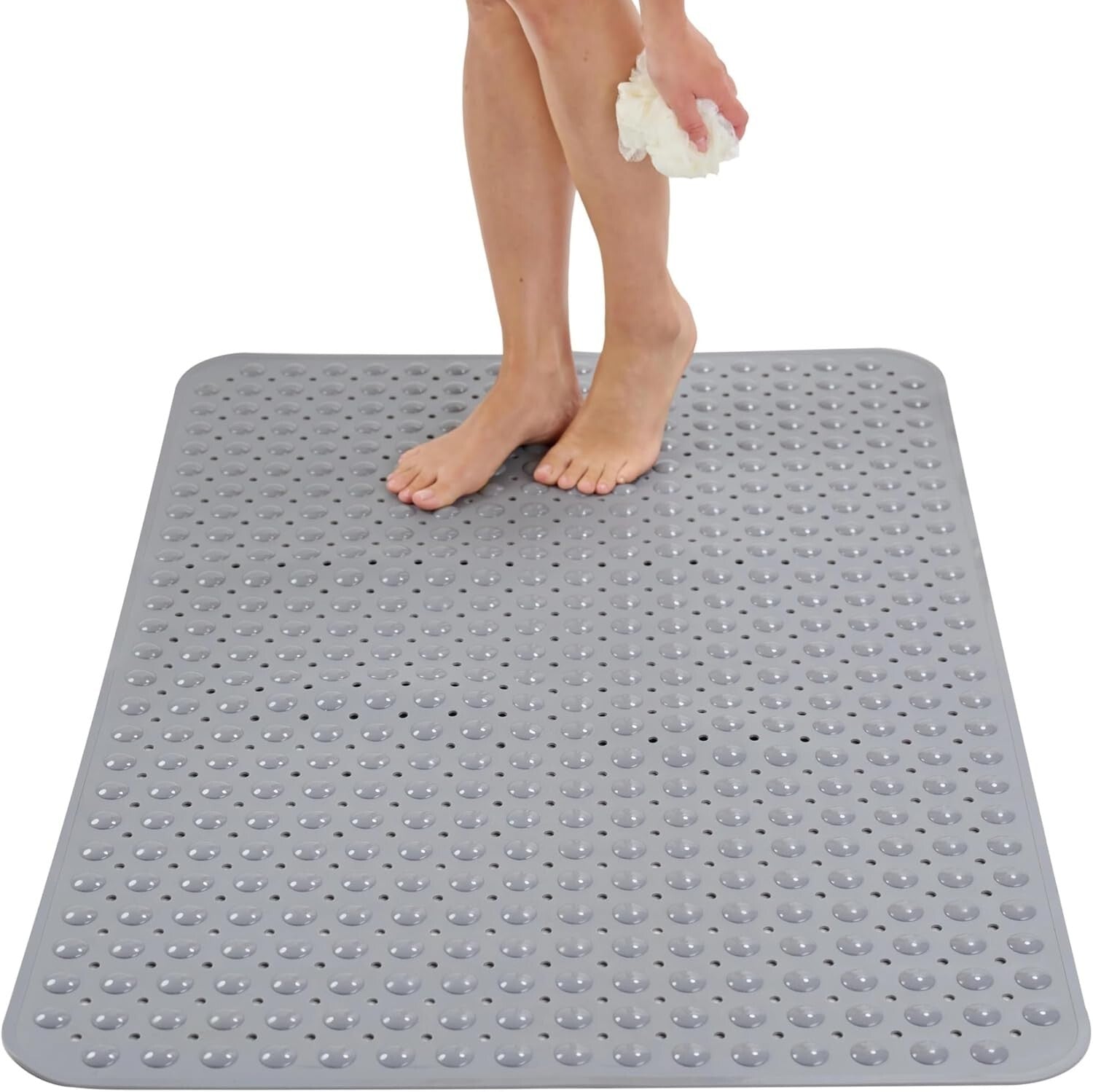 47" x 32" Heavyweight Non-Slip Shower Mat with Suction Cups & Easy Drainage