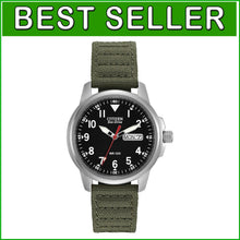Load image into Gallery viewer, Stylish &amp; Durable Eco-Drive Watch for Men - Olive Nylon Strap &amp; Black Dial