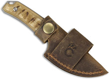 Load image into Gallery viewer, Compact 440C Fixed Blade Knife - Leather Sheath with Buckle, Unique Ram Horn