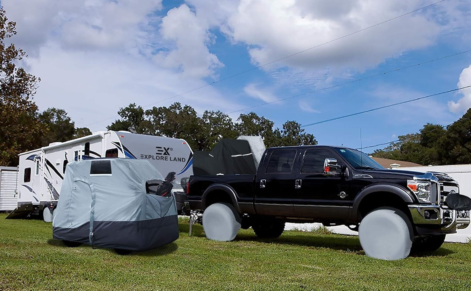 All-Season Tire Covers 4 Pack for RVs, Trucks & SUVs - Snug Fit Up to 34.75 inch