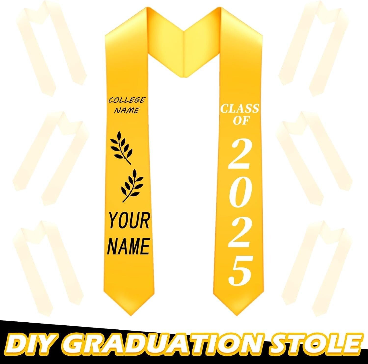 Bulk 12-Pack Unisex Graduation Stoles - Customizable 70-Inch Satin Sashes