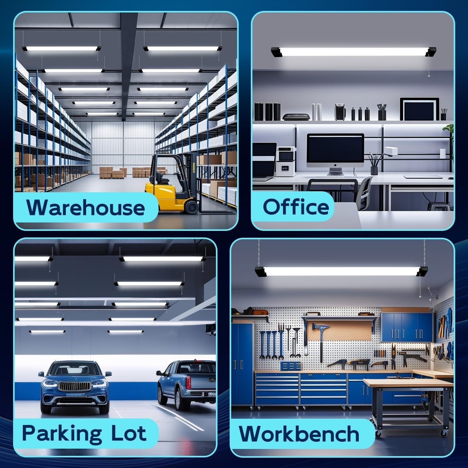 Energy-Efficient 4FT LED Utility Lights - Linkable & Easy Install for Workspaces