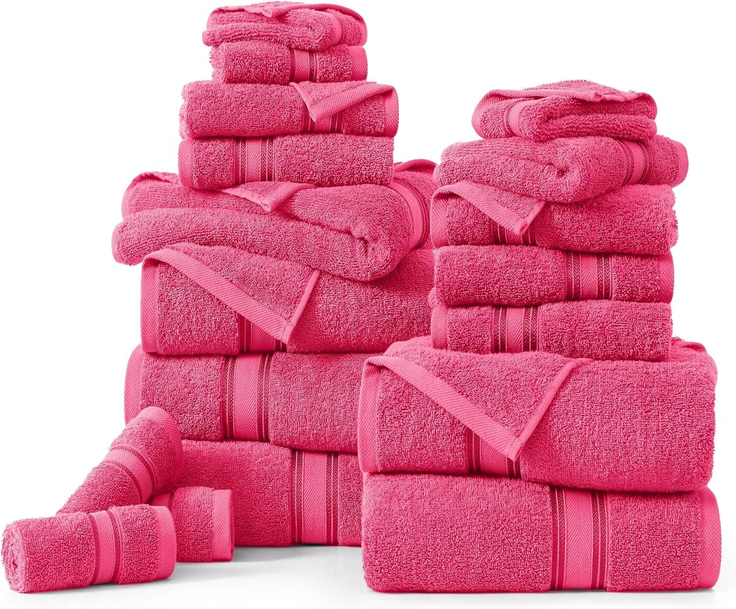 Elegant 18-Piece Fuchsia Towel Collection - Machine Washable, Oeko-Tex Certified